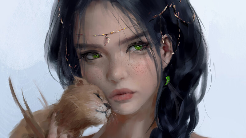 Girl Holding a Cat — Black, Calm