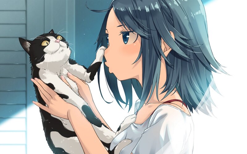 Girl Holding a Cat — Blue, Calm