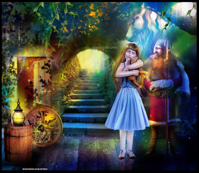 Girl Holding a Cat — Blue, Fantasy