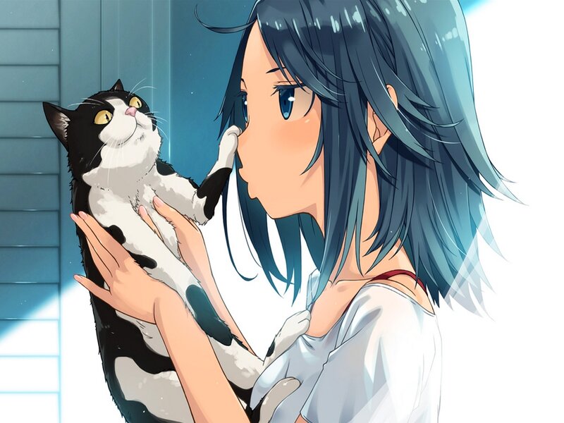 Girl Holding a Cat — Blue