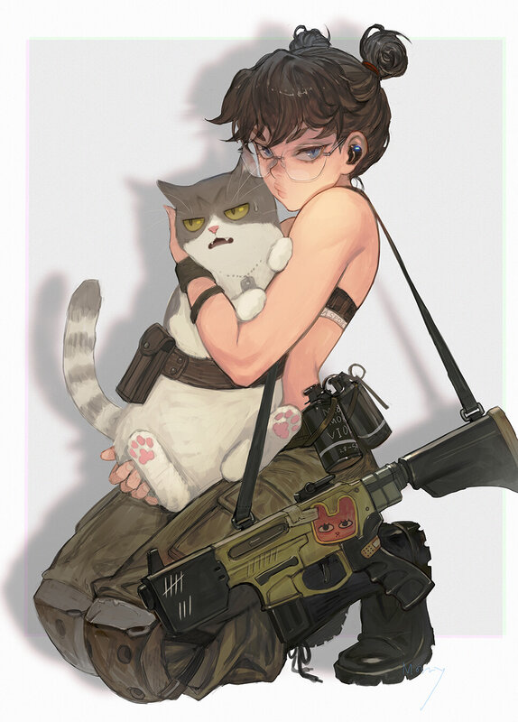 Girl Holding a Cat — Gray