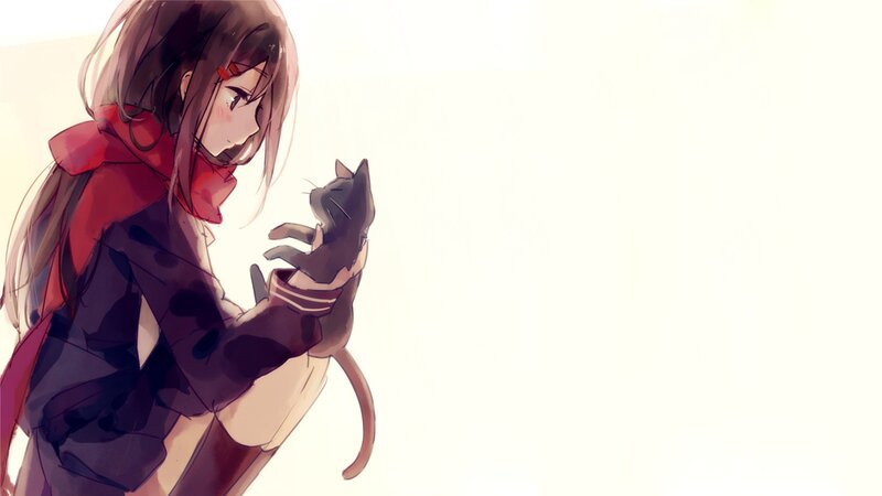 Girl Holding a Cat — Red