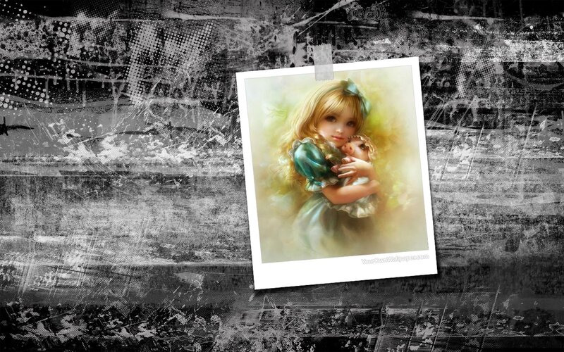 Girl Holding a Doll — Green