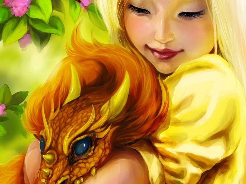 Girl Holding a Dragon — Yellow