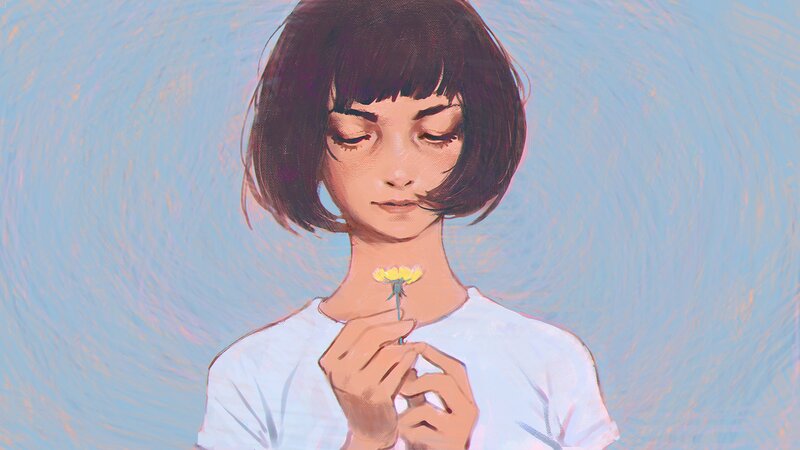 Girl Holding a Flower — Blue