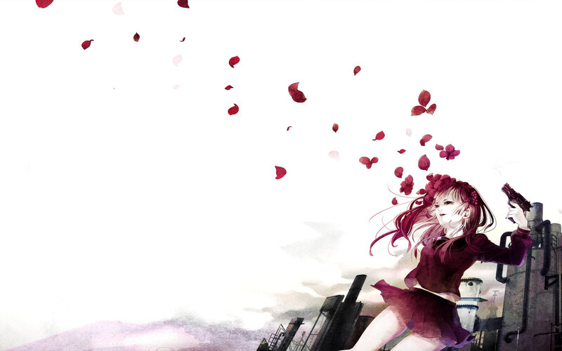 Girl Holding a Gun — Red, Dramatic, Anime