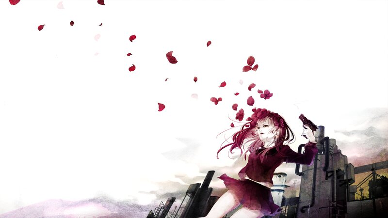 Girl Holding a Gun — Red, Dramatic, Sunset