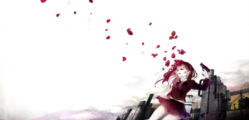 Girl Holding a Gun — Red, Dramatic