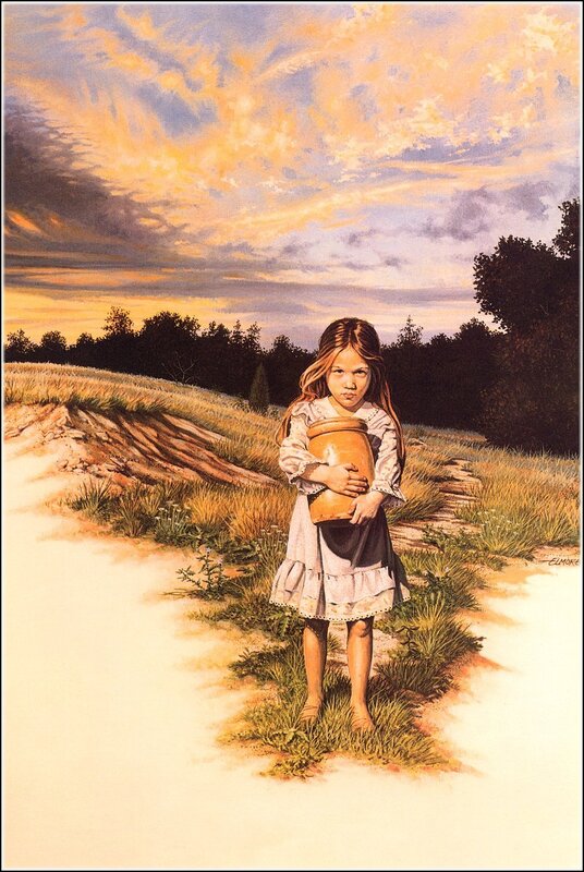 Girl holding a jar at sunset