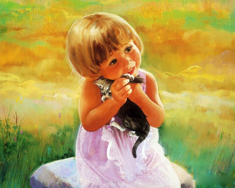 Girl holding a kitten