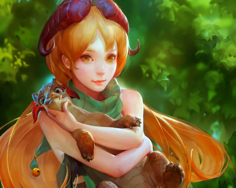 Girl Holding a Kitten — Green