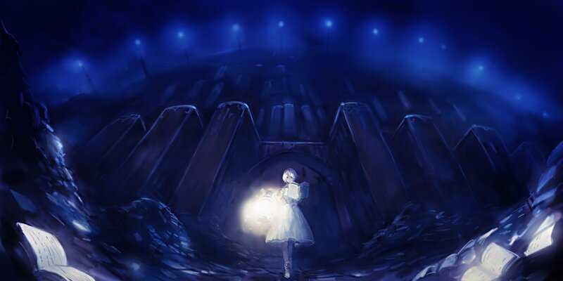 Girl Holding a Lantern — Blue