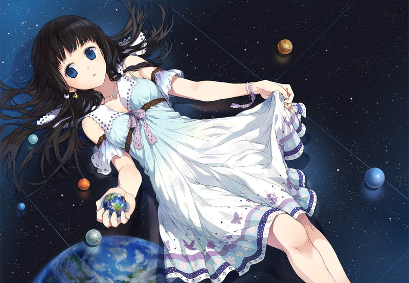 girl holding a planet in space