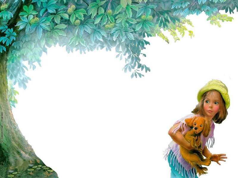 girl holding a puppy under a tree