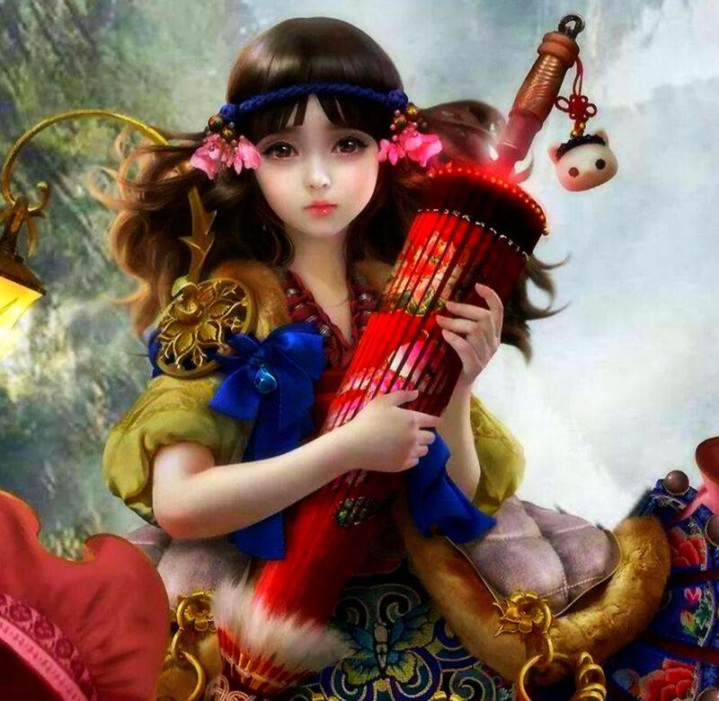 Girl Holding a Red Instrument