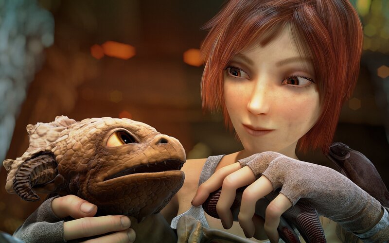 girl holding a small dragon