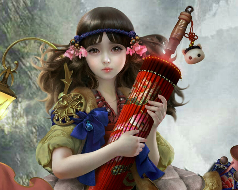 Girl Holding a Zither