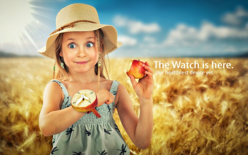 Girl Holding Apples — Blue