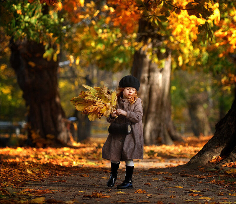Girl Holding Autumn Leaves