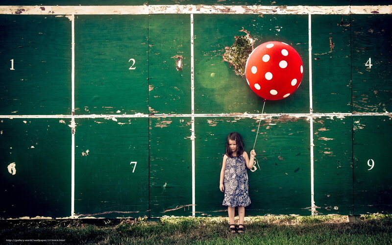 Girl Holding Balloon — Green, Dramatic
