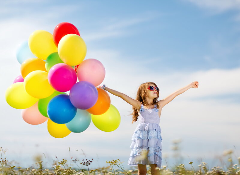 Girl Holding Balloons — Blue