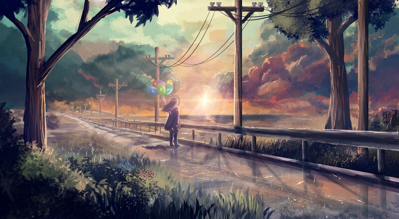 Girl Holding Balloons — Orange