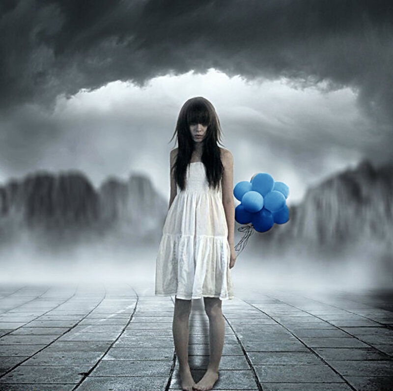 Girl Holding Balloons — White
