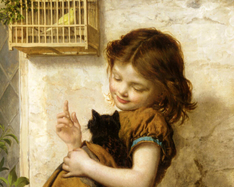 Girl Holding Black Cat — Brown