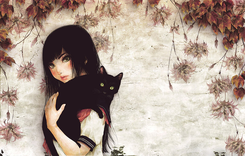 Girl Holding Black Cat — Calm