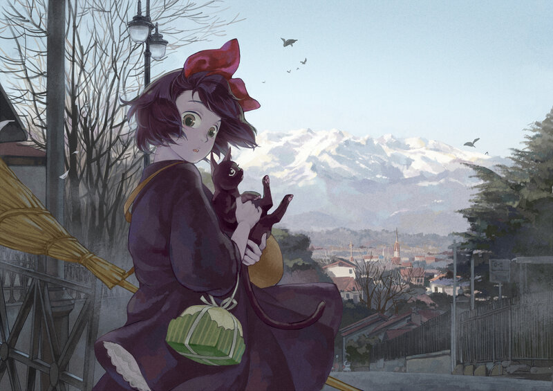 Girl Holding Black Cat — Purple