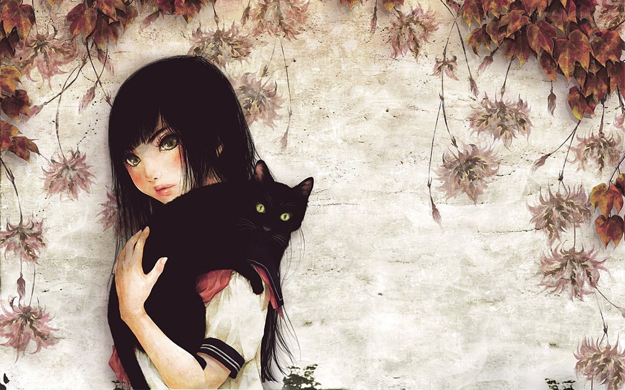 girl holding black cat