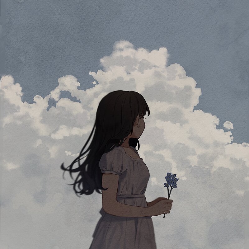 Girl Holding Blue Flowers