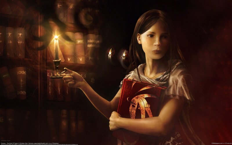 Girl Holding Book and Candle
