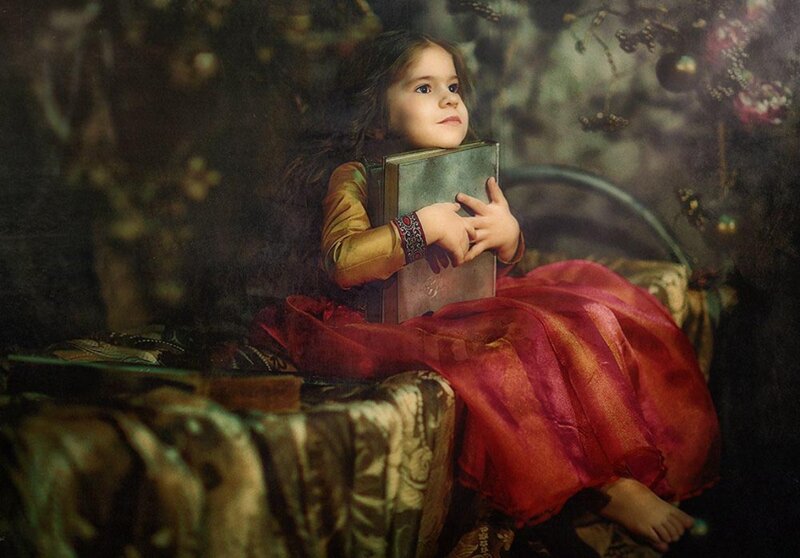 Girl Holding Book — Red