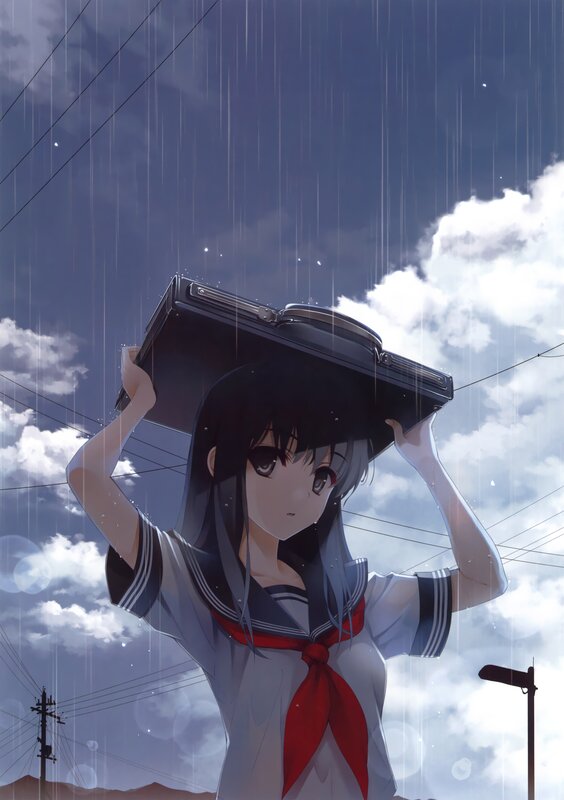 girl holding briefcase in rain