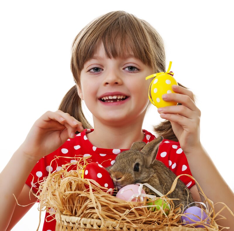 Girl Holding Bunny Basket — Red