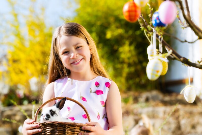 Girl Holding Bunny Basket