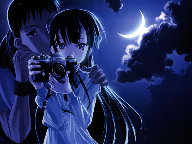 Girl Holding Camera — Blue, Serene