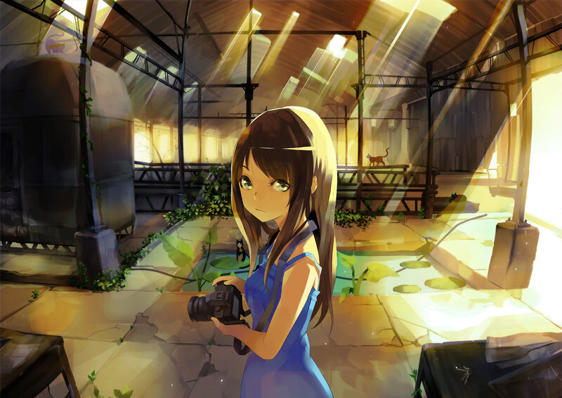 Girl Holding Camera — Blue