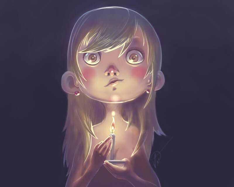 Girl Holding Candle — Purple