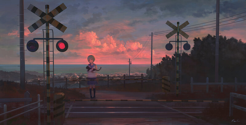 Girl Holding Cat at Crossing