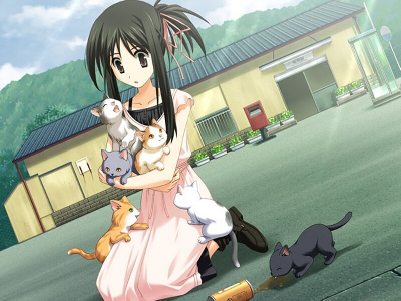 girl holding cats in town