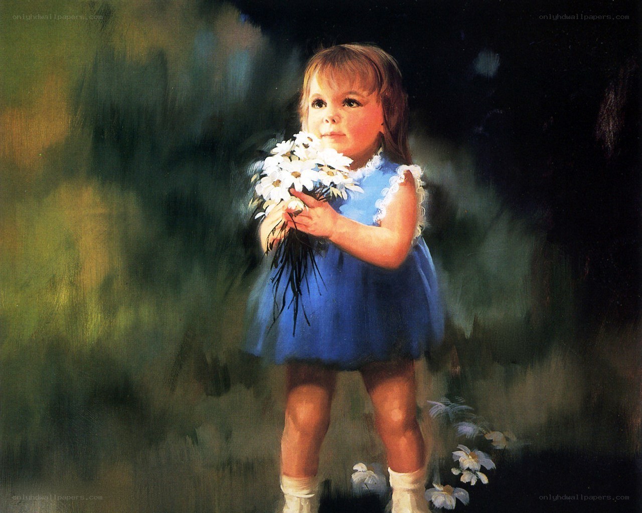 Girl holding daisies