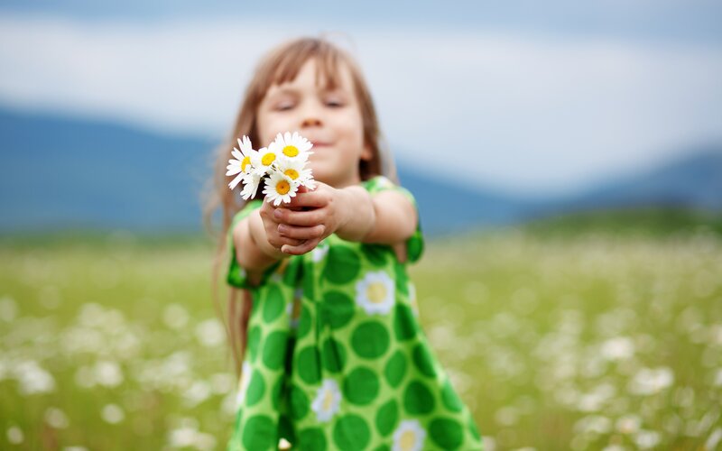 Girl Holding Daisies — Green, Serene