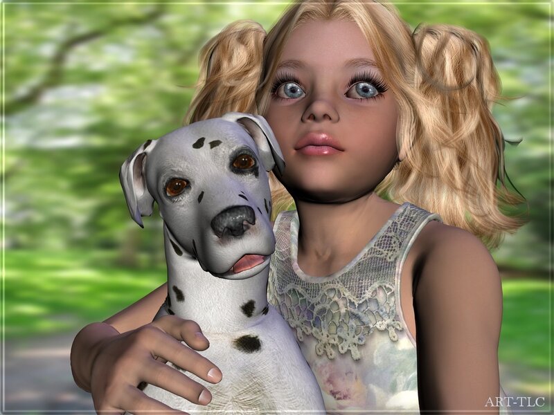 girl holding dalmatian puppy