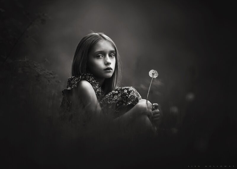 Girl Holding Dandelion — Black