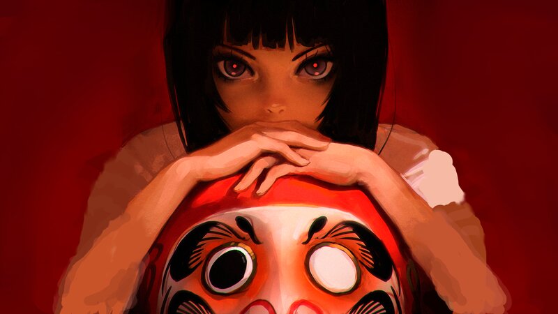 Girl Holding Daruma Doll