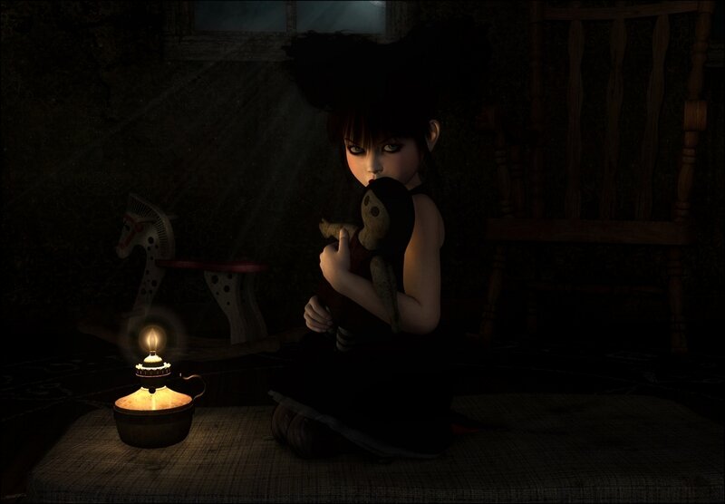 Girl Holding Doll — Black