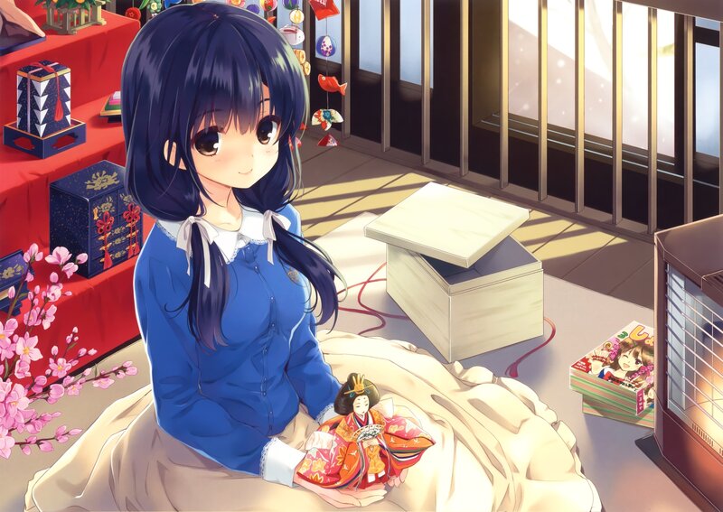 Girl Holding Doll — Blue, Serene