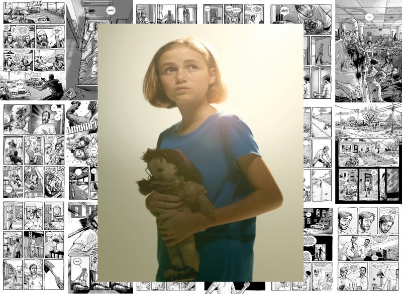 Girl Holding Doll — Blue